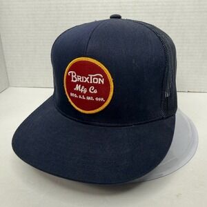Brixton Trucker Patch Hat OSFA Navy Blue Red Logo Snapback Mesh Logo Cap
